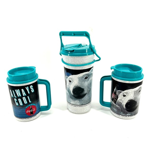 Vintage Thermo 1993 Coca-Cola Polar Bear Always Cool Tumbler & Mug Set Teal 3pc - Picture 3 of 11